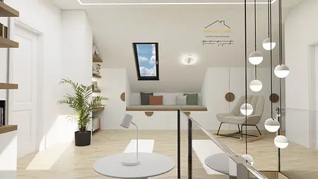 Wnętrze w stylu boho, japandi i skandynawskim z białymi meblami i roślinami.