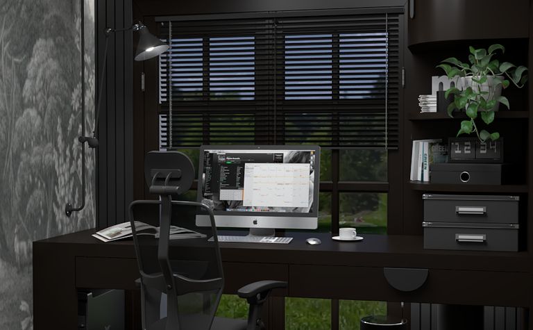 Eleganckie, ciemne biuro.