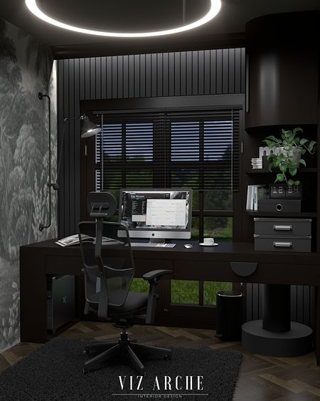 Eleganckie, ciemne biuro.