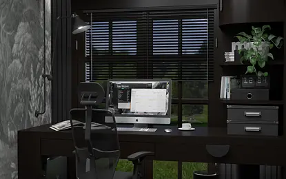 Eleganckie, ciemne biuro.