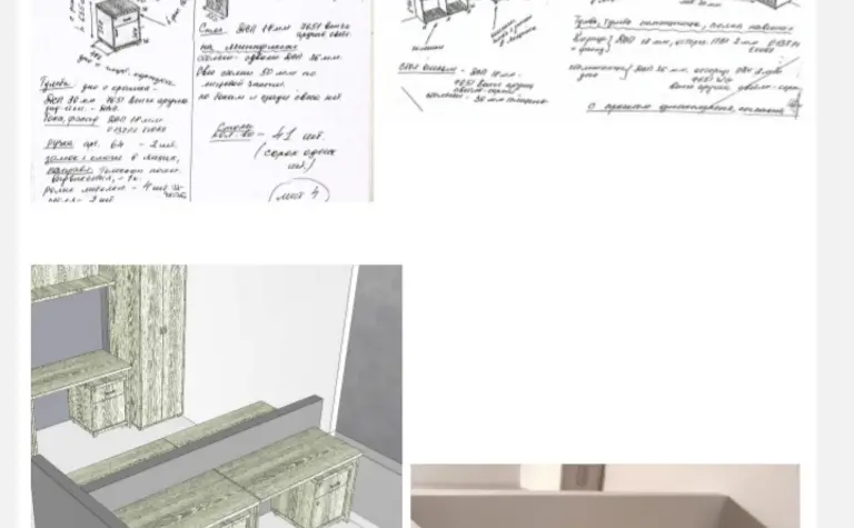 Wnętrze z minimalistycznym biurkiem i szafkami, projekt aranżacji.