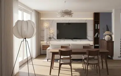 Wnętrze salonu z minimalistycznym oświetleniem i nowoczesnym wystrojem.