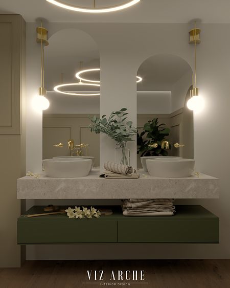 Klasyczna, elegancka łazienka z zielonymi elementami.