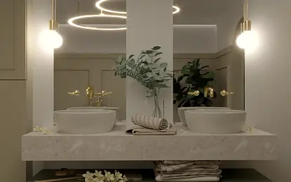 Klasyczna, elegancka łazienka z zielonymi elementami.