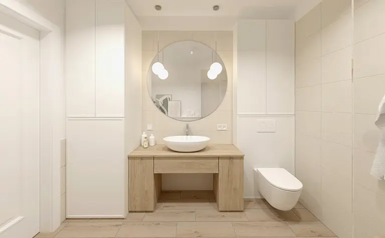 Wnętrze łazienki w stylu boho z elementami soft minimalizmu