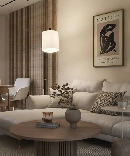 Minimalistyczny salon z nowoczesnymi meblami skandynawskimi