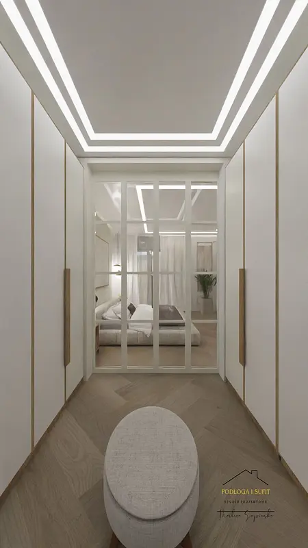 Garderoba w stylu boho, japandi i skandynawskim z białymi meblami.