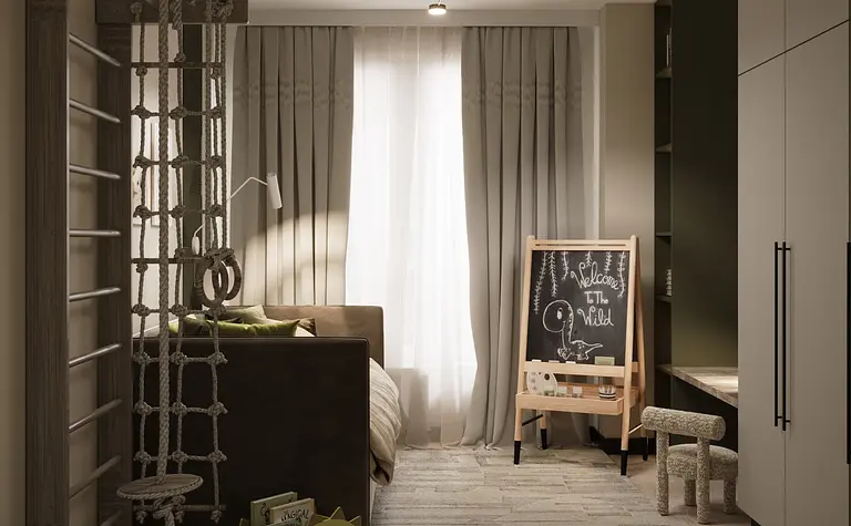 Pokój dziecięcy w stylu eklektycznym z minimalistycznymi i glamour akcentami.