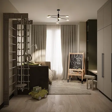 Pokój dziecięcy w stylu eklektycznym z minimalistycznymi i glamour akcentami.