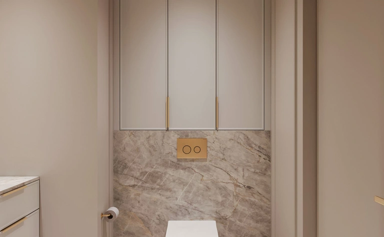 Elegancka łazienka w stylu minimaluxe z nowoczesnymi detalami.