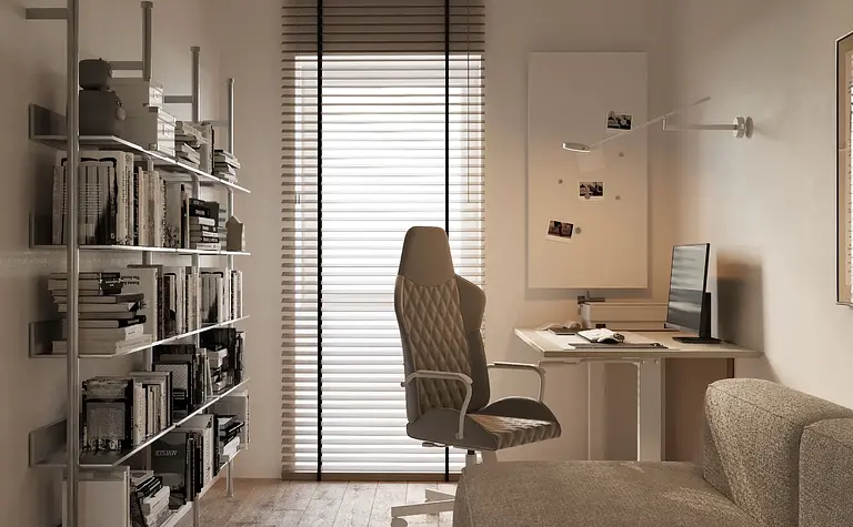 Wnętrze jadalni w stylu dopamine decor i eklektycznym z niebieskimi krzesłami.