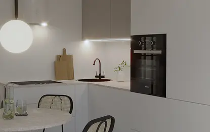 Mała, minimalistyczna kuchnia.