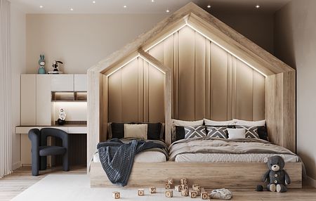 Sypialnia w stylu japandi i skandynawskim z minimalistycznym wystrojem