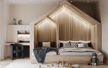 Sypialnia w stylu japandi i skandynawskim z minimalistycznym wystrojem