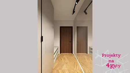 Przedpokój w stylu eklektycznym, minimalistycznym i nowoczesnym z drewnianą podłogą.
