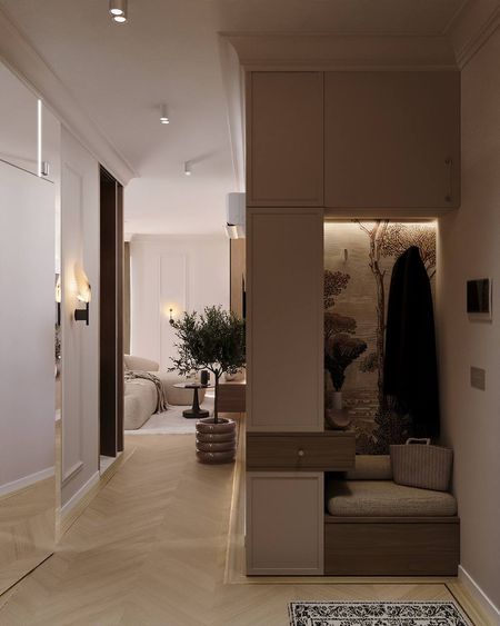Przedpokój w stylu eklektycznym z elementami quiet luxury i tradycyjnymi akcentami.