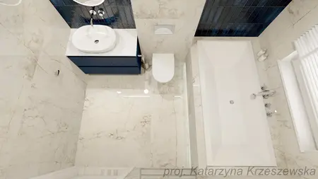 Nowoczesna łazienka z wanną, umywalką i eleganckimi akcentami