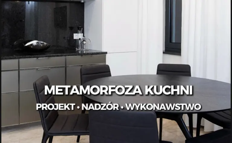 Nowoczesna kuchnia z czarnymi akcentami, eklektyczny wystrój.