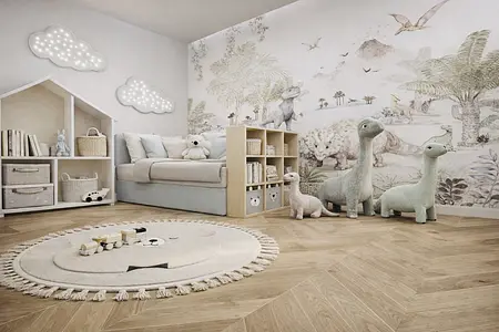 Pokój dziecięcy w stylu minimalistycznym z miękkimi zabawkami