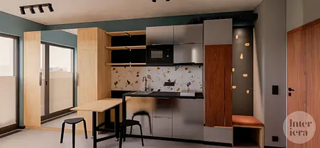 Kuchnia w stylu minimalistycznym, nowoczesnym i współczesnym z drewnianymi meblami.