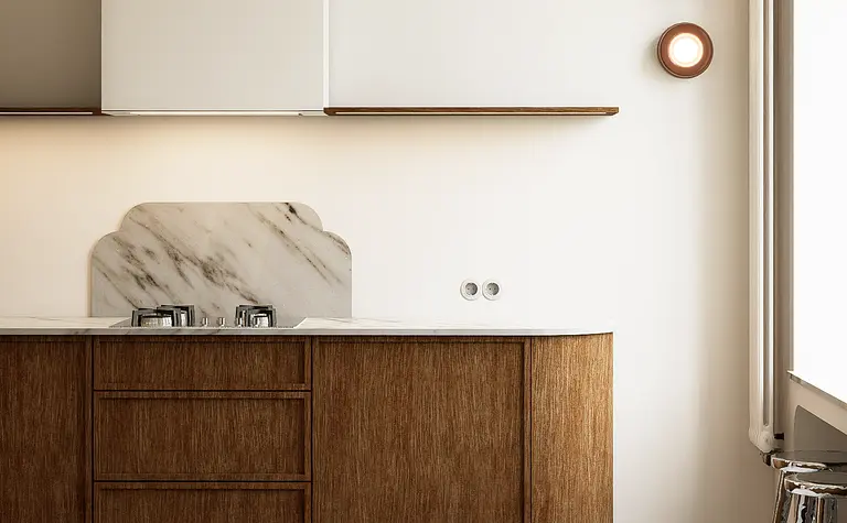 Kuchnia z elementami art deco i minimalistycznymi akcentami