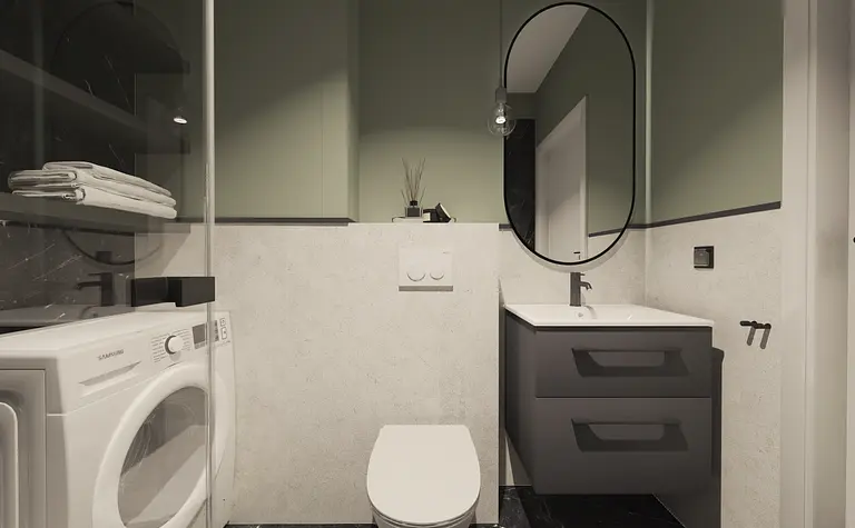 Nowoczesna łazienka z boho i minimalistycznymi akcentami.