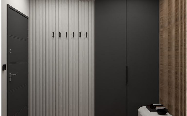 Restauracja w stylu japandi i minimalistycznym z drewnianym barem i jasnymi meblami.