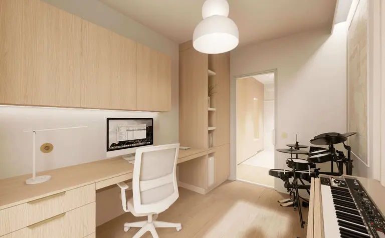 Wnętrze gabinetu w stylu japandi, minimalistycznym, nowoczesnym i quiet luxury.