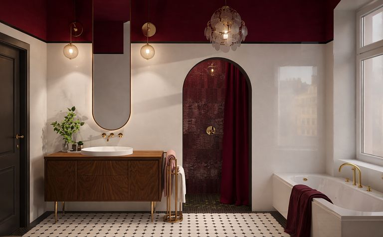 Łazienka w wysokim pomieszczeniu 