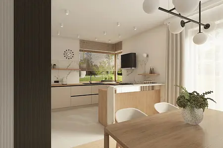 Nowoczesna kuchnia w stylu japandi i minimalistycznym z drewnianymi akcentami
