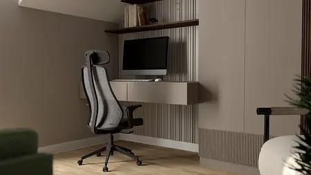 Nowoczesne biuro z ergonomiczny fotelem i komputerem