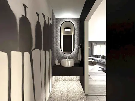 Nowoczesna łazienka z minimalistycznym designem, eklektyczne akcenty.