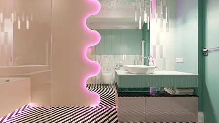Nowoczesna łazienka w stylu dopamine decor z eklektycznymi akcentami.