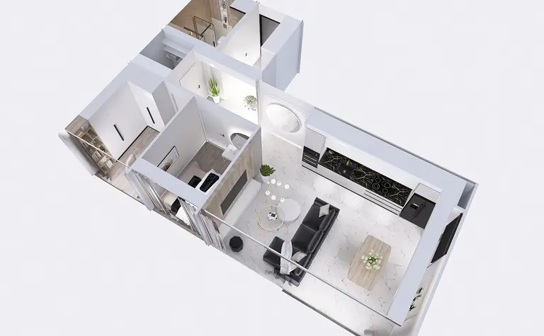 Wnętrze mieszkania w stylu minimaluxe, nowoczesne z elementami quiet luxury, współczesne.