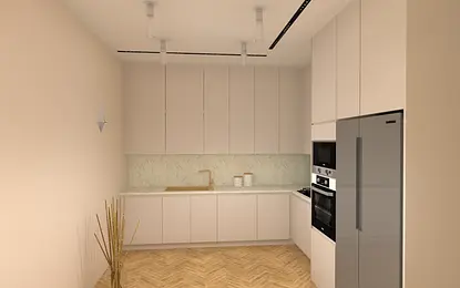 Kuchnia w stylu eklektycznym z nowoczesnymi meblami i soft minimalizmem