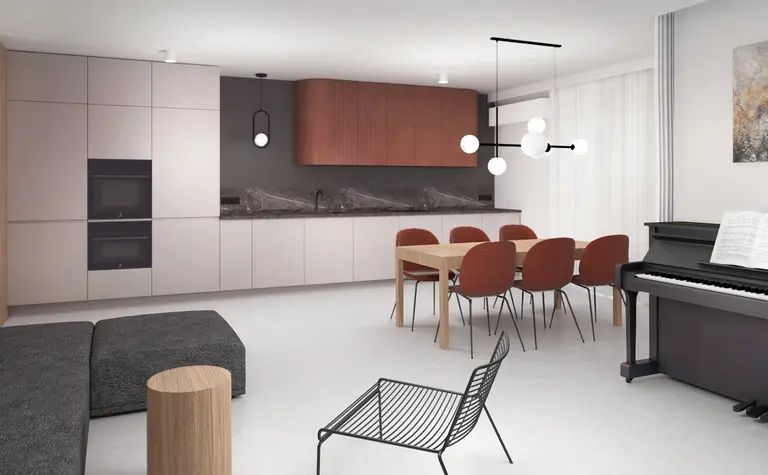 Wnętrze nowoczesnej kuchni z drewnianymi elementami i minimalistycznym designem.