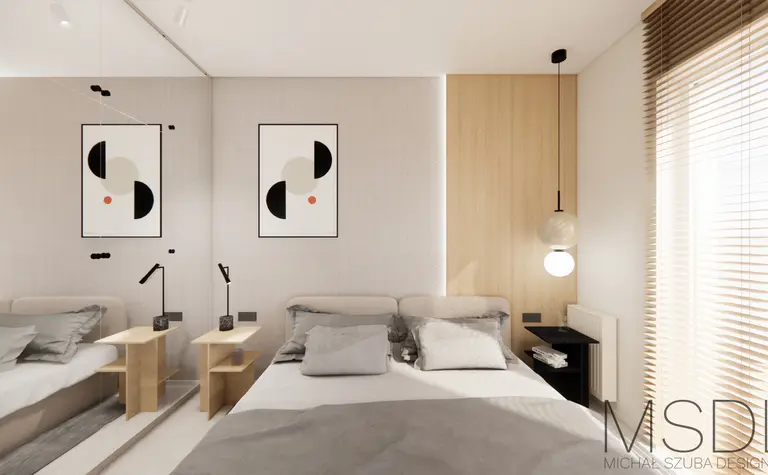 Sypialnia w stylu boho, eklektycznym i japandi z minimalistycznym wystrojem.