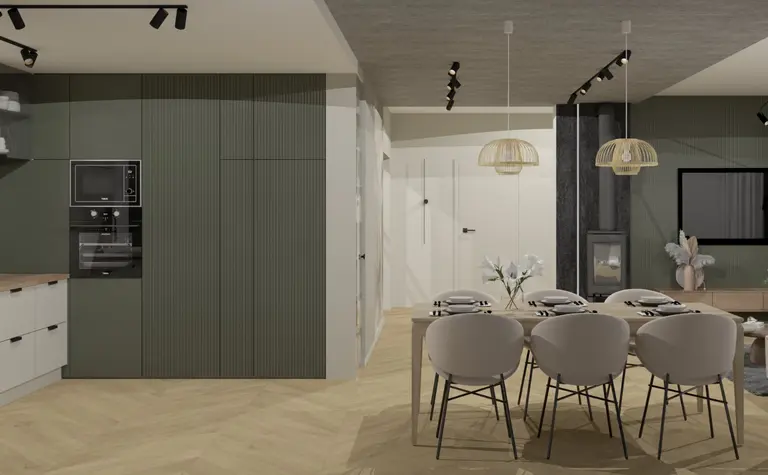 Wnętrze kuchni w stylu japandi, minimalistycznym, nowoczesnym i soft minimalizmie.