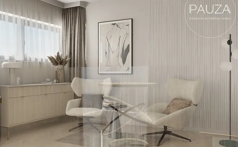 Nowoczesny salon z jasnymi meblami i roślinami w stylu minimaluxe