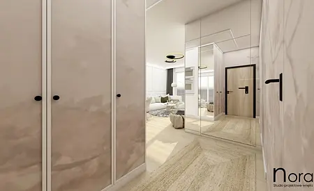 Garderoba w stylu boho, minimalistycznym i skandynawskim z lustrami.