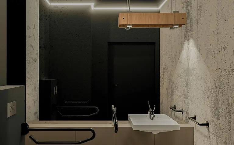 Nowoczesna łazienka w stylu eklektycznym z minimalistycznymi detalami.