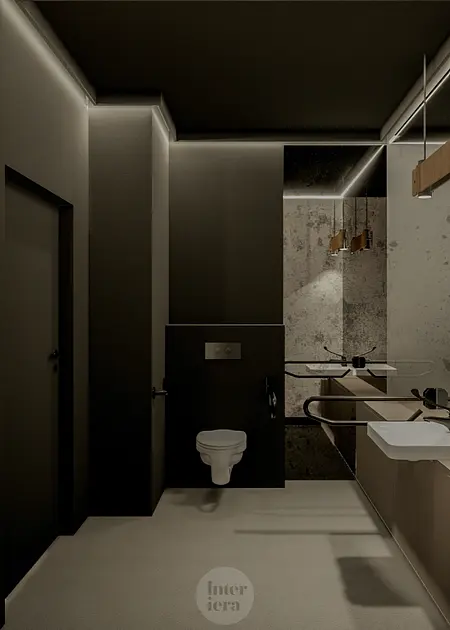 Nowoczesna łazienka w stylu eklektycznym z industrialnymi i minimalistycznymi akcentami.