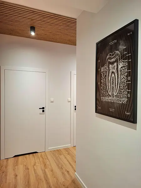 Przedpokój w stylu industrialnym, nowoczesnym i skandynawskim z białymi drzwiami.