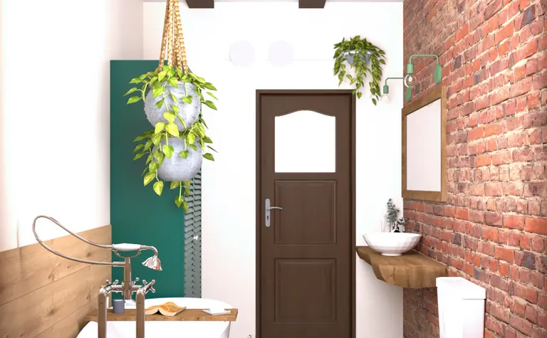 Stylowa łazienka w stylu boho, prowansalskim i rustykalnym z nowoczesnymi detalami.