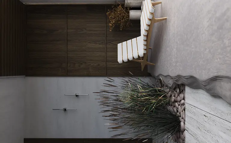Wnętrze w stylu boho i japandi z drewnem i roślinnością