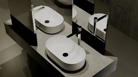 Nowoczesna łazienka z minimalistyczną umywalką i lustrem, styl industrialny i współczesny