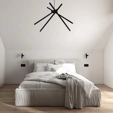 Sypialnia w stylu japandi z minimalistycznym łóżkiem i soft minimalizmem.