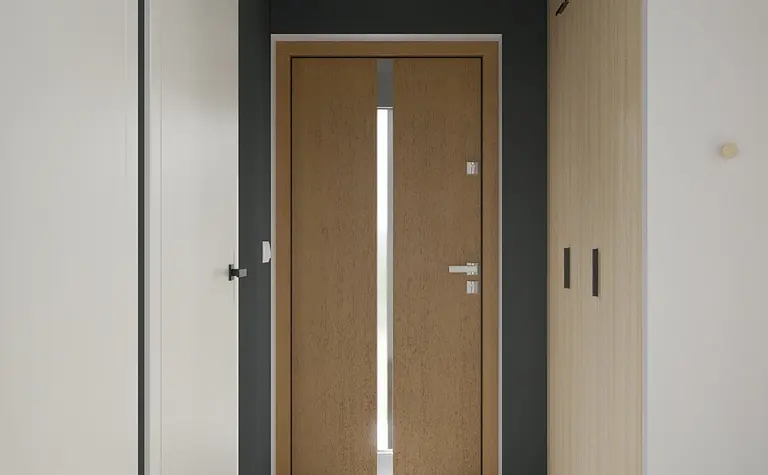 Recepcja w stylu japandi z minimalistycznymi elementami i eklektycznym akcentem.