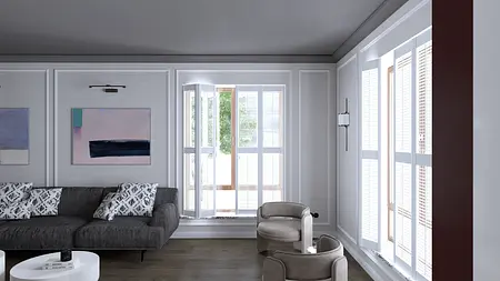 Wnętrze salonu w stylu quiet luxury z tradycyjnymi akcentami.