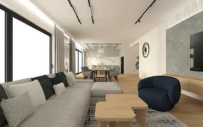 Projekt aranżacji wnętrza domu jednorodzinnego w Warszawie